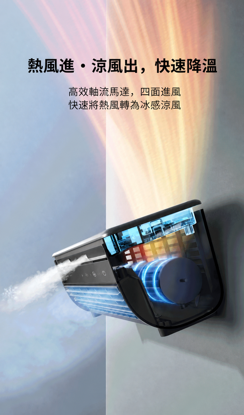 熱風轉換為冰感涼風的氣流原理